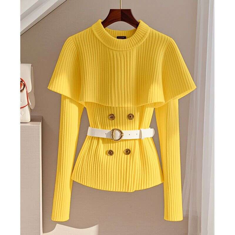 Women's Clothing White Knitted Top Temperament Lady High End Cloak Shawl Waist Soft Waxy Sweater Early Autumn New