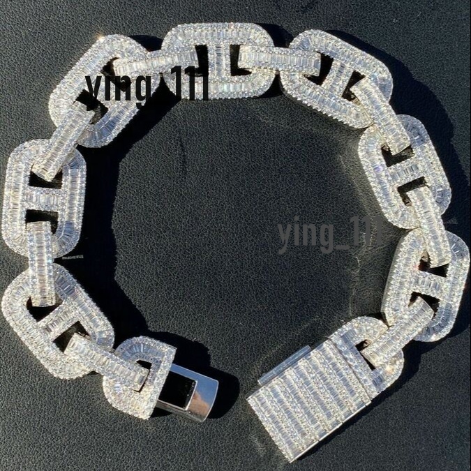 Trendy 18MM VVS Icey Cuban Chain Link Baguette Moissanite Diamond Mariner Necklace High Quality Cuban Product