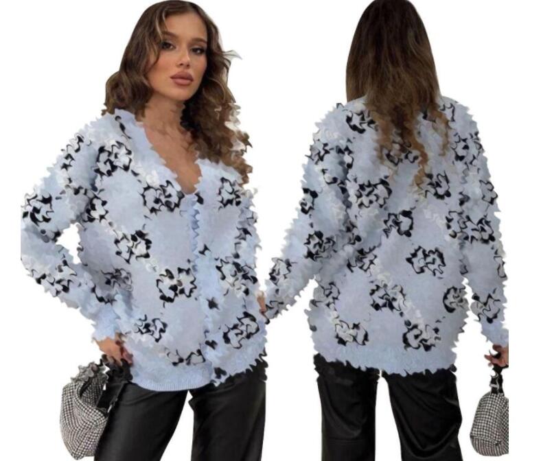 Cardigan femme créateur luxe rayé manteau automne manches longues motif jacquard tricoté