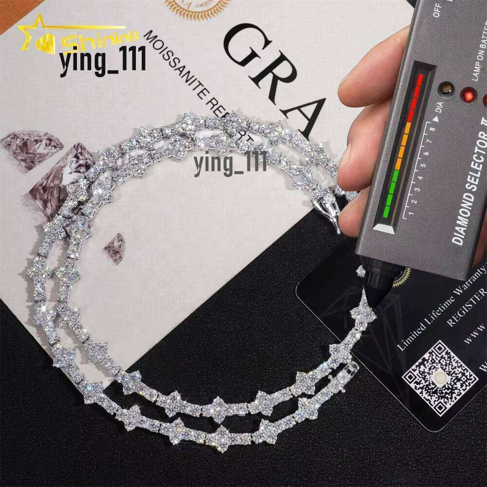 Worldwide Shipping Solid S Gold Plated 3Mm Cross Hip Hop Jewelry Necklace VVS D Color Moissanite Dia Tennis Chain