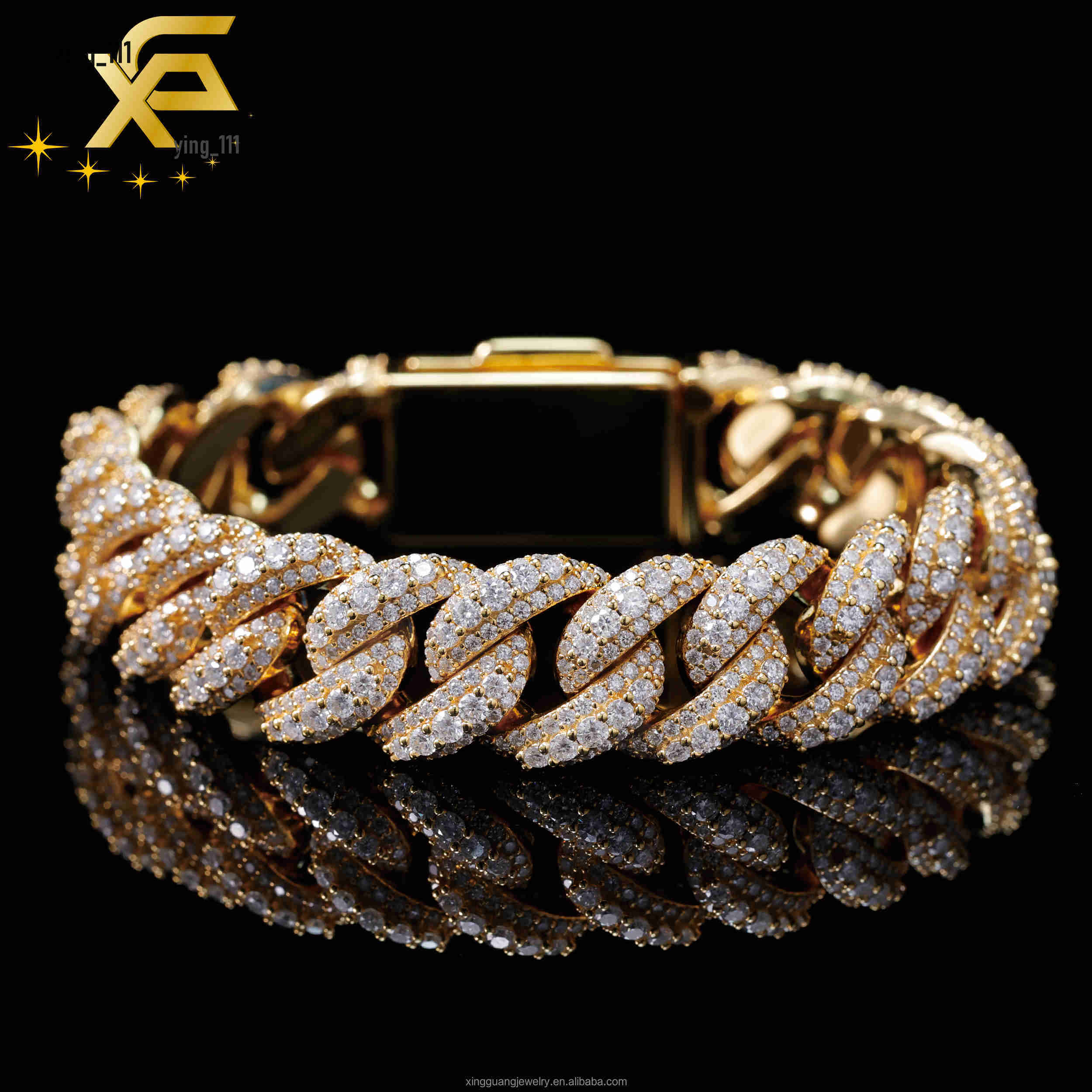 18K Gold Plated Pass Diamond Tester Bracelet Iced Out VVS Raised Moissanite 925 Silver Cuban Links Chain Bracelet Jewelry