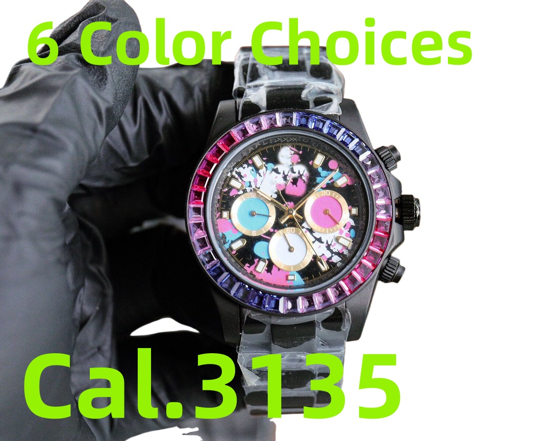 New Diamond designer watches Fashion Luxury watch Cal.3135 Automatic Mechanical Rainbow diamond bezel Creative dial 40mm PVD Black 904L Steel Wristw