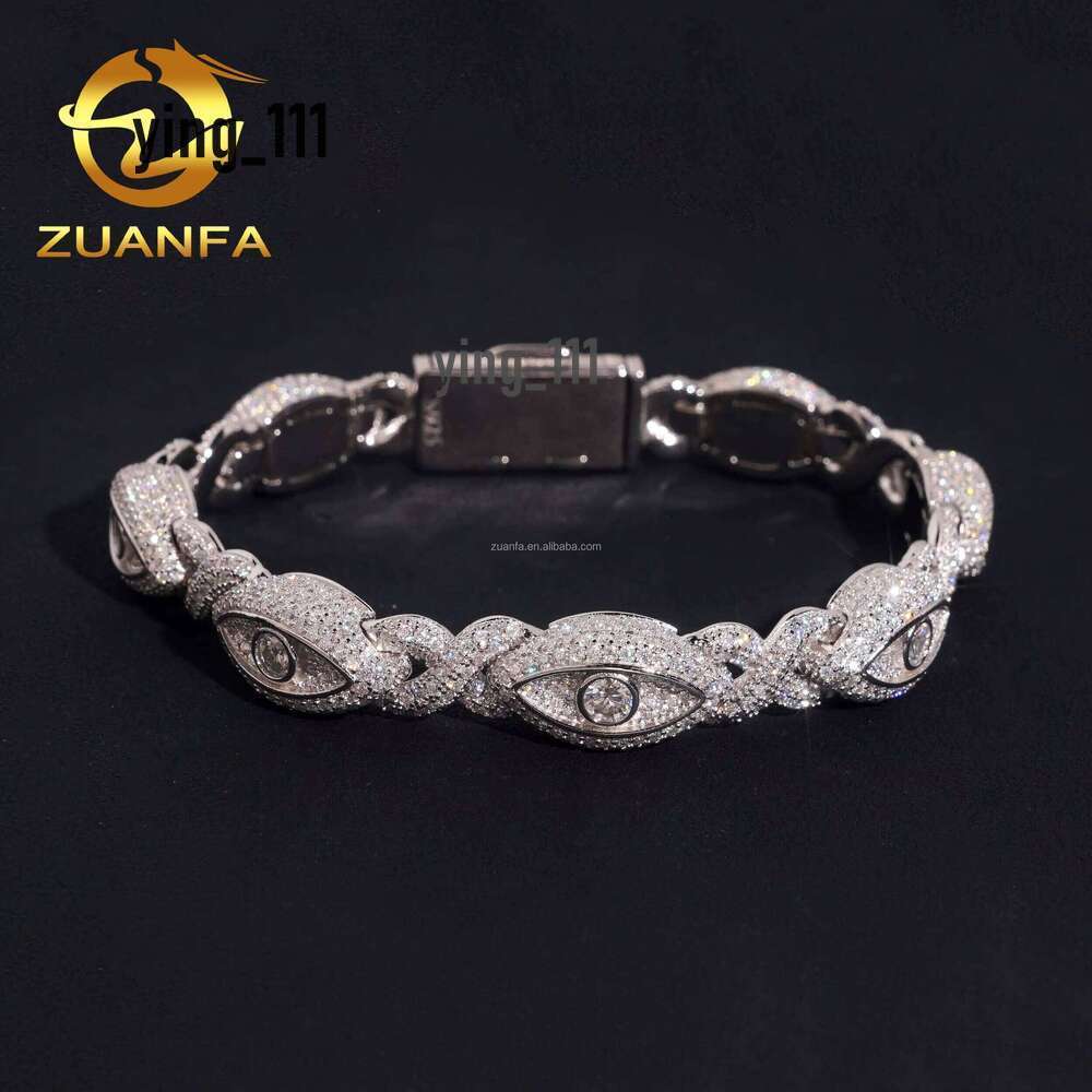 10Mm Rapper Pass Tester Iced Out Hip Hop S Mo Sa Stone Jewelry Evil Eye Infinite Cuban Bracelet