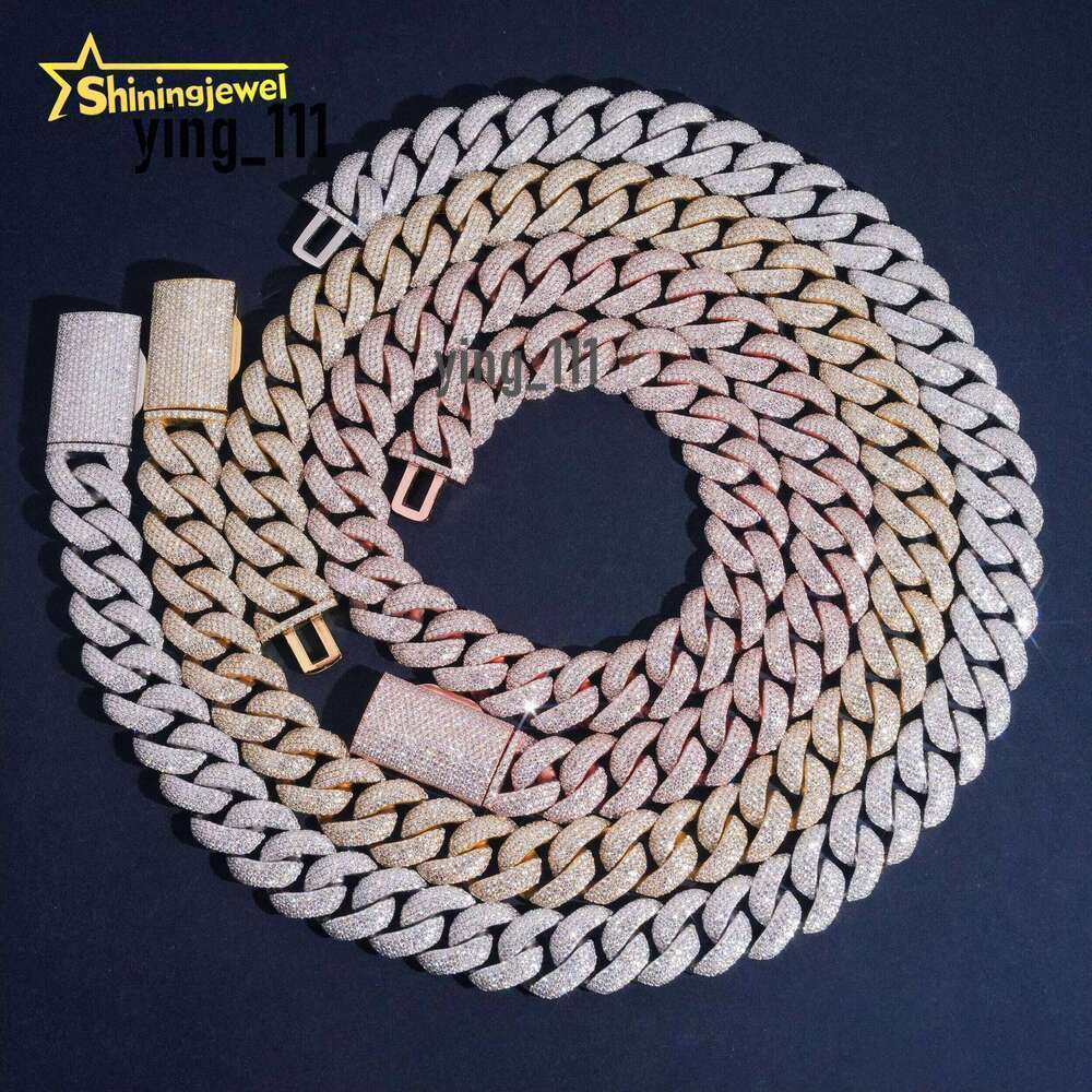 Hip Hop Street Style 18Mm Moon Shape Cuban Chain Sterling Sier Boutique Jewelry Mens Silicon Stone Necklace