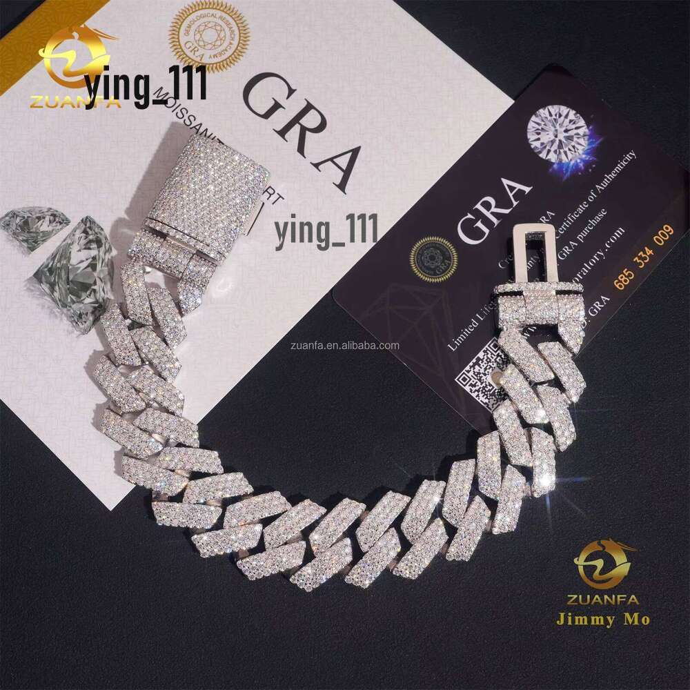 New Design 20Mm Wide 3 Row Stone Pure Sier Iced Out Hip Hop Jewelry VVS Moissanite Miami Cuban Bracelet Mens Gift