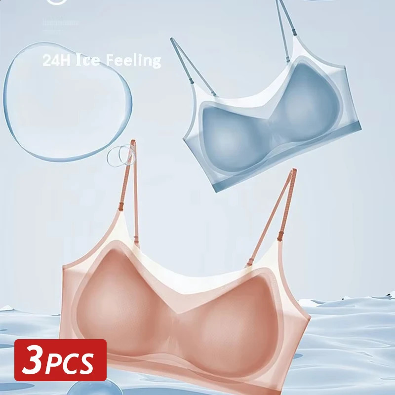 3PCS Ultra-Thin Breathable Ice Silk Bras Womens Seamless Back Halter Vest Wrap Bras Chest Gather Together Light Breathable Tops250823