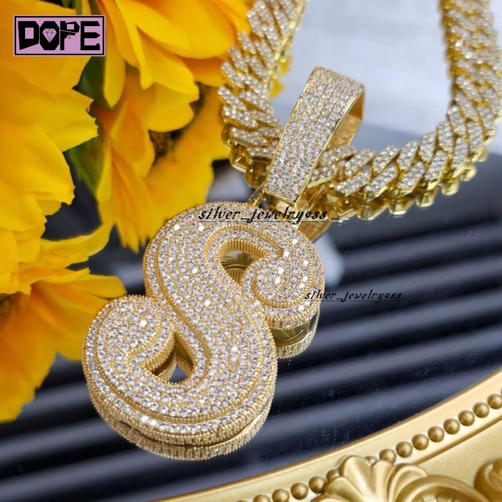 Iced Out Mossanite Pendant Big Initial Pendant Letter D VVS 925 Silver Custom Moissanite Pendant
