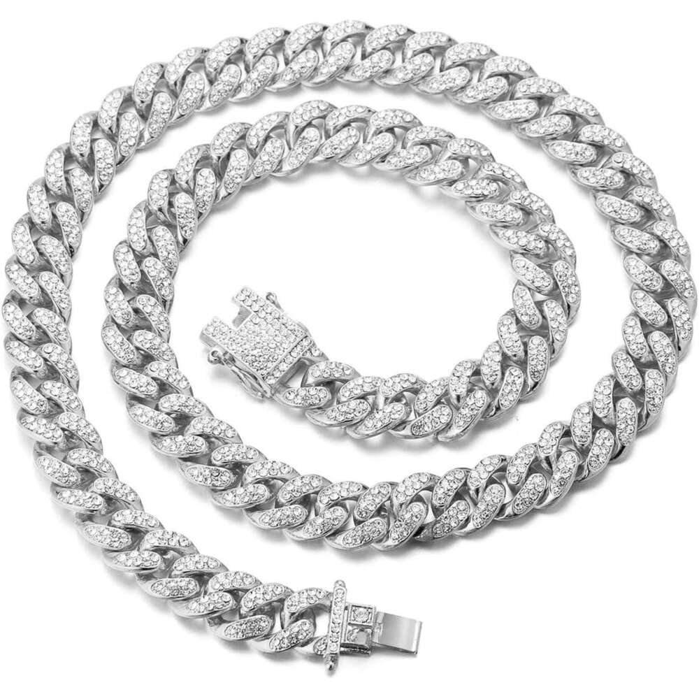 Gold Chains for Boys TYCOON JUNIOR - Kid's 14MM Platinum Plated Cuban Link Chain Necklace Bracelet,Lab Dias Prong Set,Fits Ages 8-16 Y/O. with
