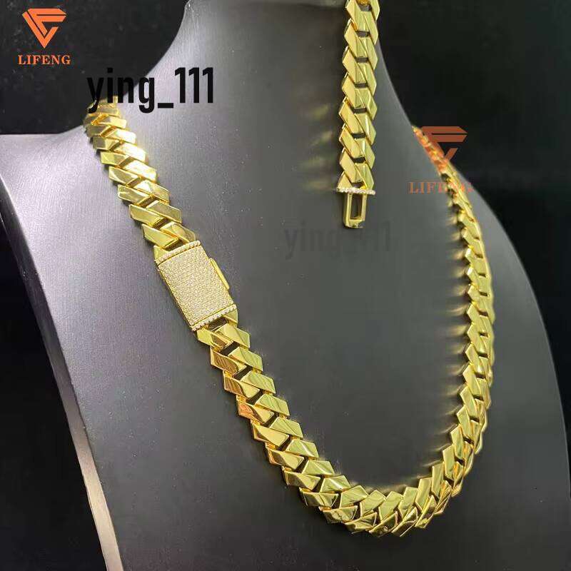 15Mm Regular With Silicone Stone Clasp Hiphop Gold-Plated Iced Cuban Chain