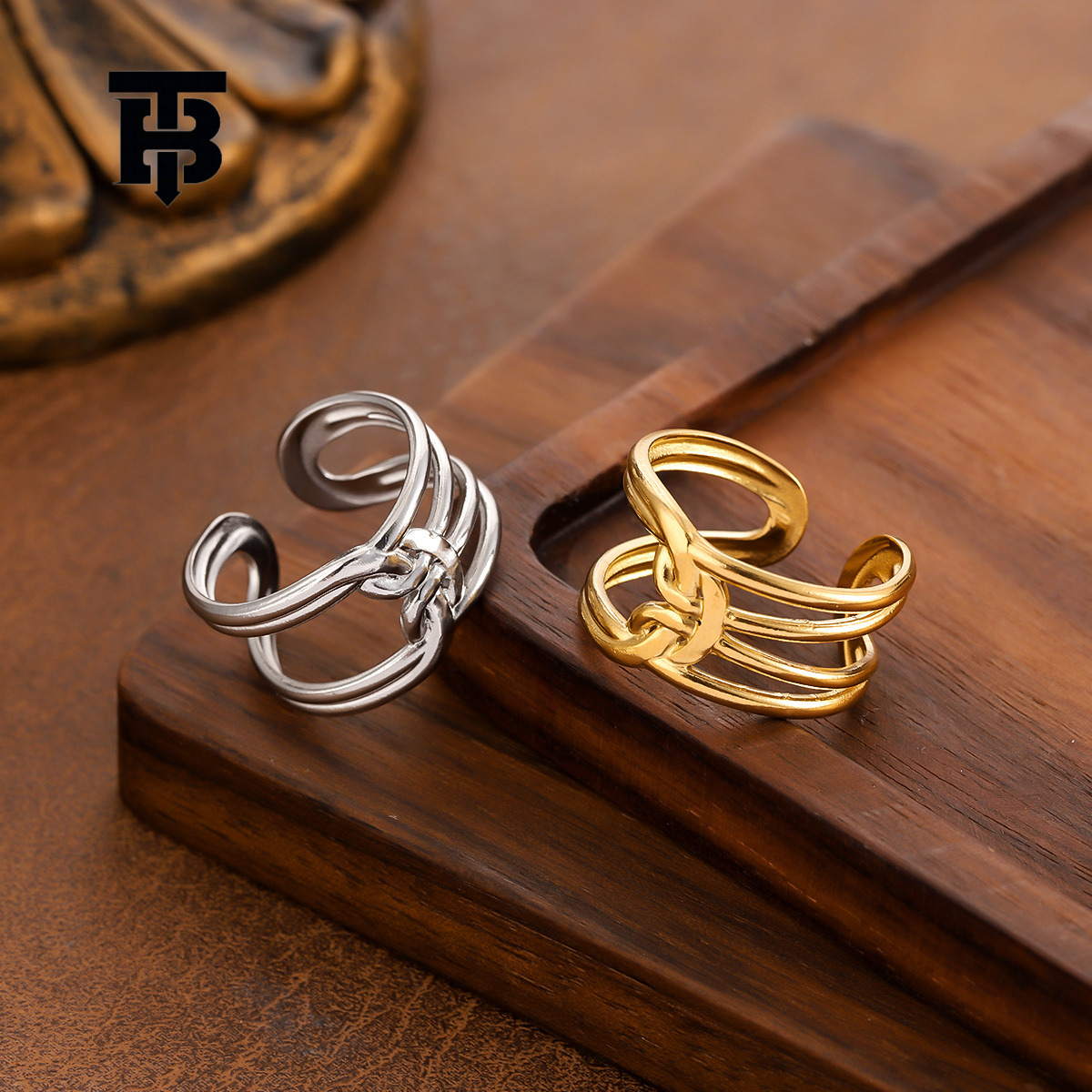 TB BHULAMTE New Elegant Retro Wire Knot Designer Women's Ring Open Stainless Steel Vacuum Gold Plated Non Fading Ring Fashion Luxury Accessorie