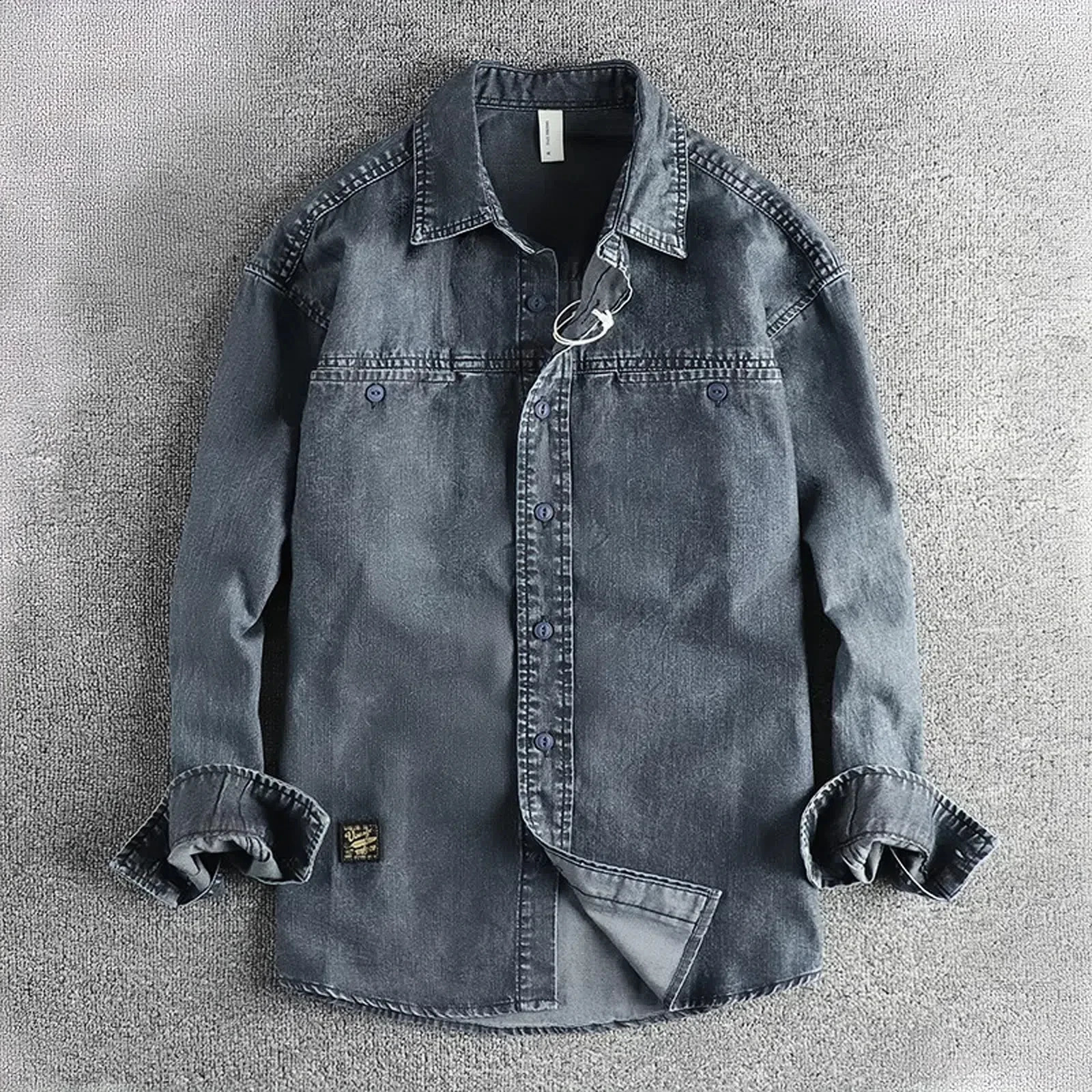 Heavy washing to do old vintage denim shirt mens double pocket n trend Europe and the United States casual coat 250823
