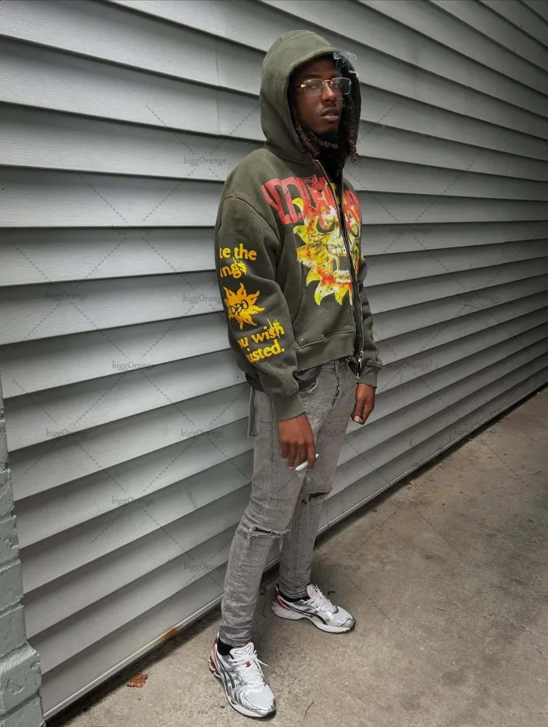 Punk Y2K Letters Harajuku Hip-hop Casual Vintage Loose Zipper Hoodie Women Retro Gothic Rock Fashion Oversized Sweatshirt Men 250818