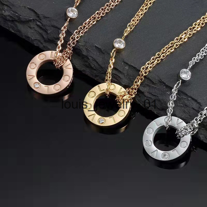 Fashion Necklaces LOVE necklace Designer Luxury Jewelry party Sterling Sier double rings diamond pendant Rose Gold necklaces for women long chain je