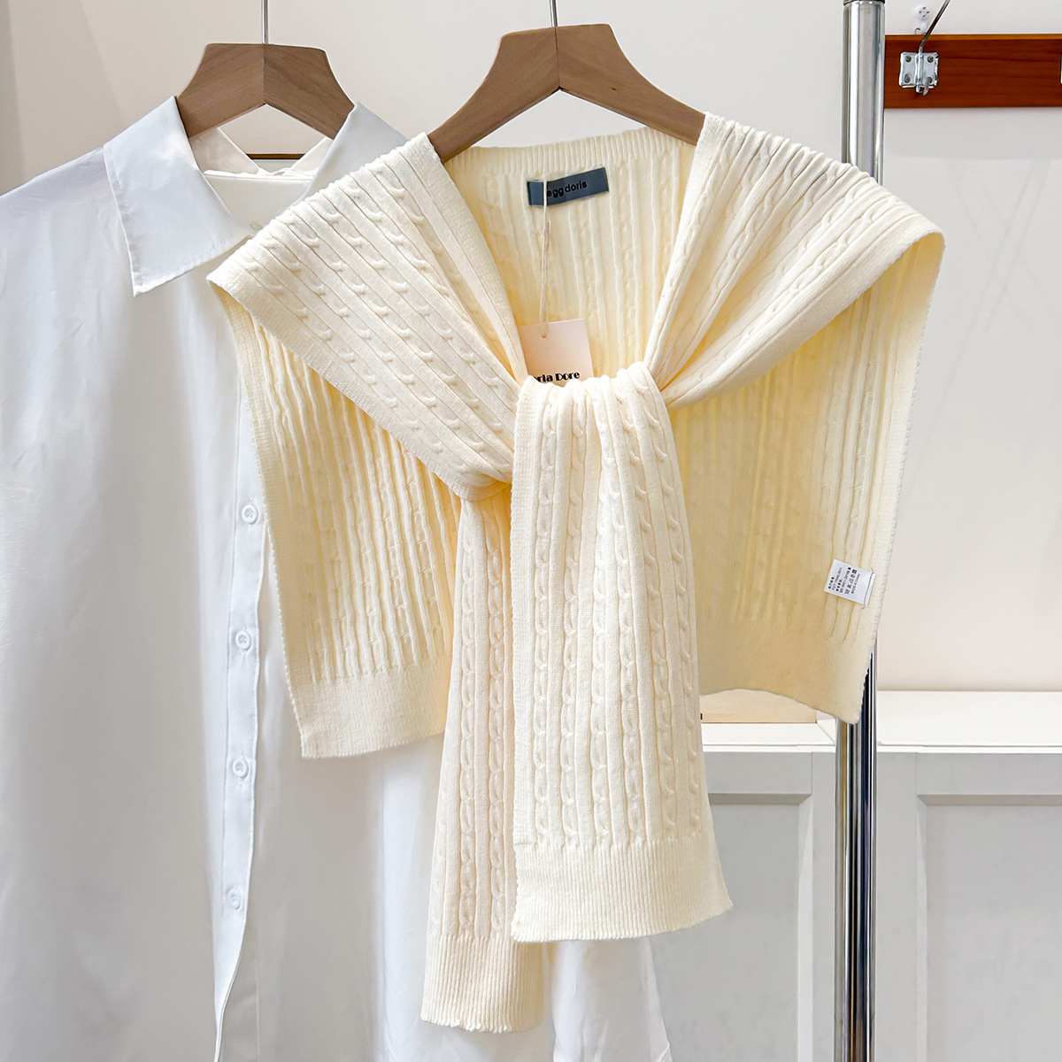 K1710 Spring and summer new Korean style water green knitted waistcoat women's stylish shawl knotted design with skirt sun protection