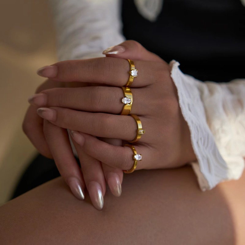 New INS Trendy 18k PVD Gold Plated Stainless Steel Minimalist Super Shine Zircon Love Cute Korean Ring Bridesmaid Jewelry