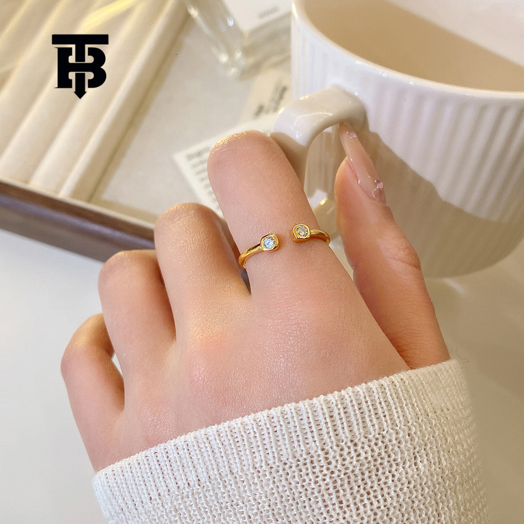 TB BHULAMTE Original New Gold Open Double Diamond Ring Designer Luxury Explosive Women's Simple Accessories Free Shipping Premium Fashion Jewel