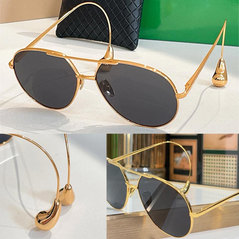 Designer Drop Pilot Sunglasses BV1701 Fashion Women Metal Sunglasses Gold Metal Drop Shaped Temple Tips UV400 Polyamide Lens Retro Womens Eyewear