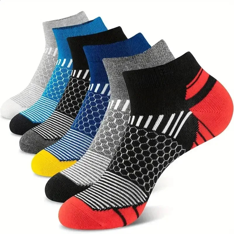 6 Pairs Mens Short Sports Socks Four Season For Running Breathable Casual Soft Comfortable Polyester 250823