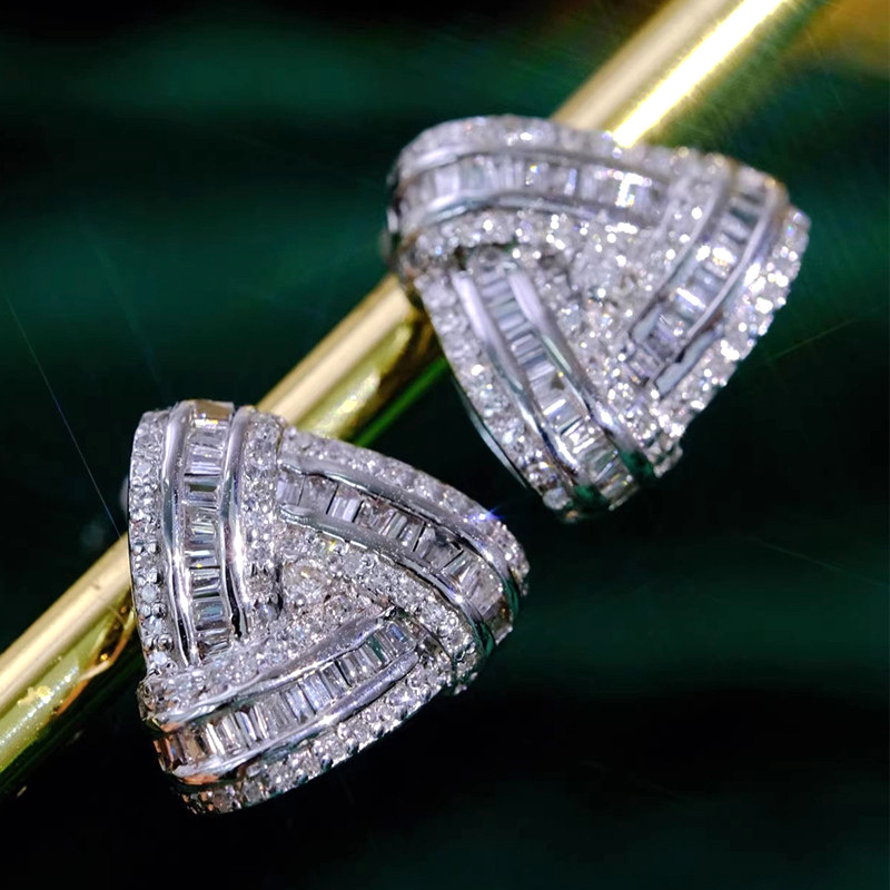 2025 Women Fashion Jewelry Handmade Sparkling Luxury 925 Sterling Silver Full Princess 5A Cuibc Zircon CZ Diamond Elegant Three-dimensional triangle