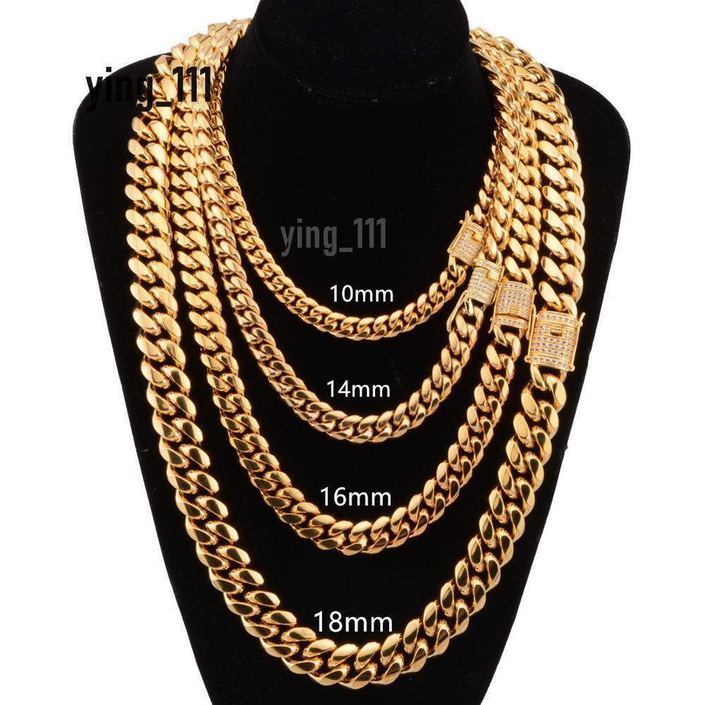 Iced Out Men Cuban Link Miami Chain Collier en acier inoxydable Rugestone fermoir Hip Hop Men Colliers de la chaîne de moulage or