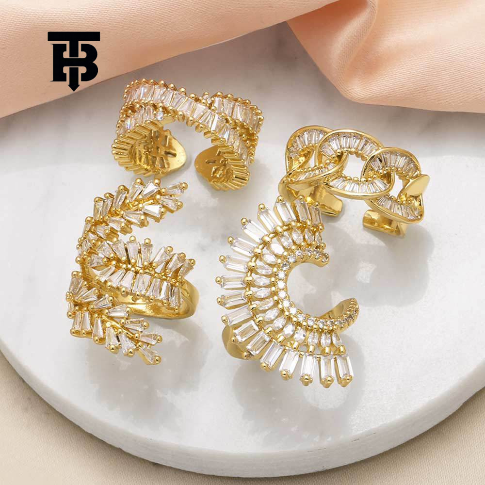TB BHULAMTE Luxury Jewelry Geometric Exaggeration High End Copper Women's Ring Designer Gold Plated Zirconia Open End Ring Accessories Free Shi