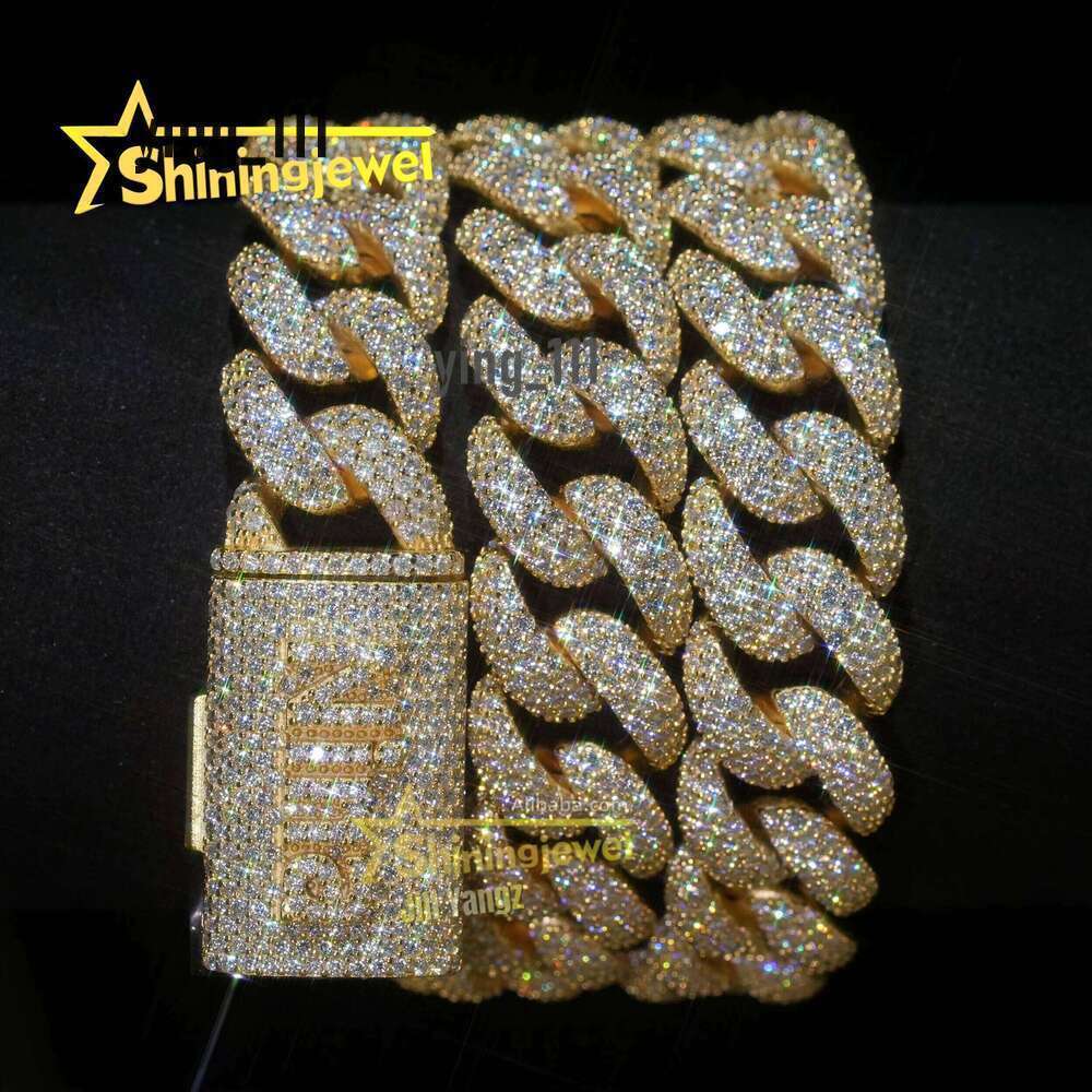 15Mm Real Gold Plated Clasp Rapper Jewelry Ice Out Moon Shape Miami Cuban Link