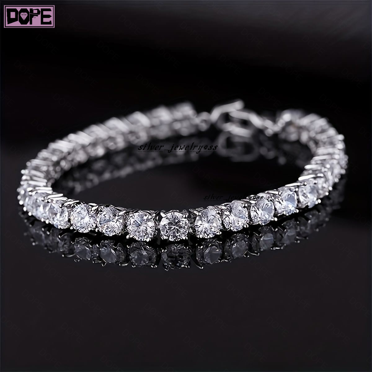 VVS Moissanite Iced Out Hiphop 3mm Tennis Bracelets Chains 925 Sterling Silver Bling Tennis Chain