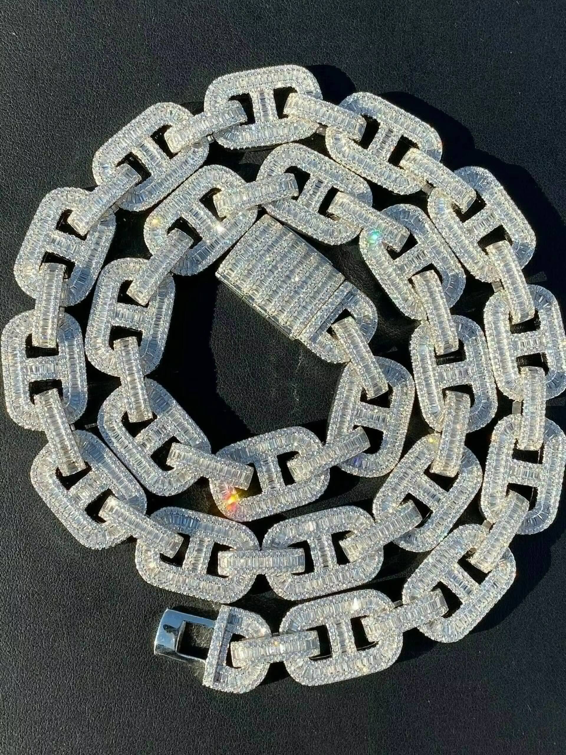 Trendy 18MM VVS Icey Chain Link Baguette Moissanite Diamond Mariner Necklace High Quality Cuban Product