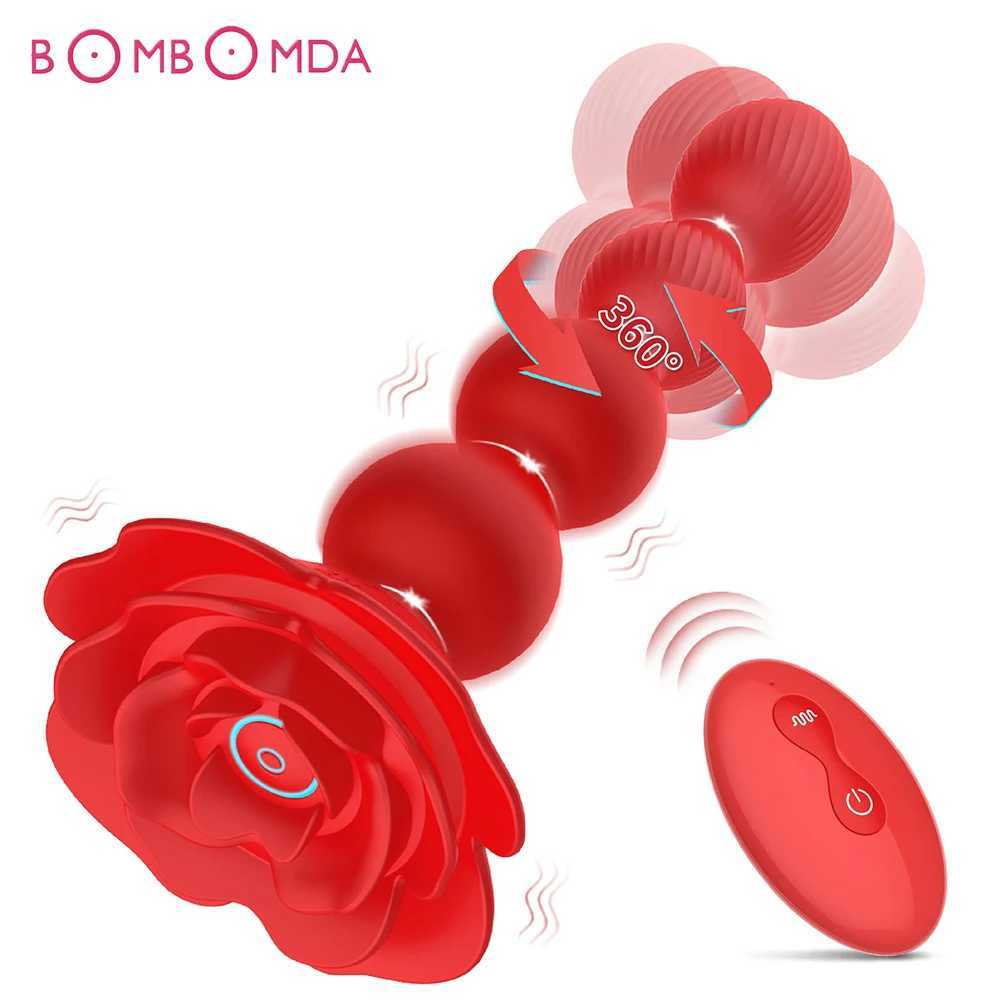 Anal Plug Vibrator 360 Rotation Pull Bead Prostate Massage Vaginal Stimulator Rose Remote Control Sex Toys for Men Women gbamboo_C0RS-image-1099285685
