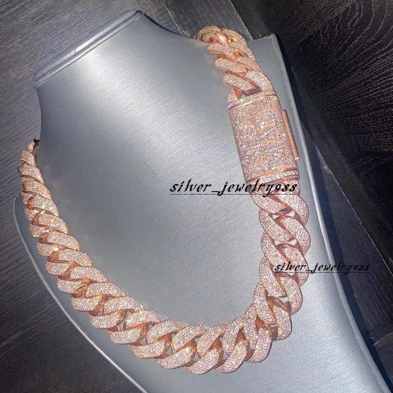 Hiphop Cuban Necklace 925 Sterling Silver 22mm 4Rows VVS Moissanite Iced Out Buss Down Moissanite Cuban Chain