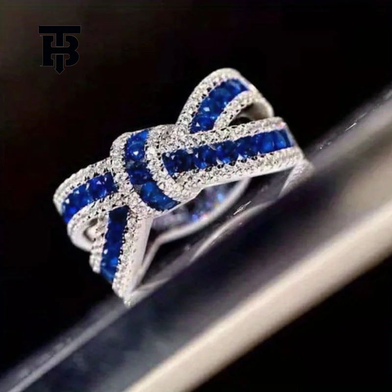 TB BHULAMTE Korean Version Irregular Cross Ribbon Ring Designer Luxurious Full Diamond Butterfly High-end Jewelry Women's Fashion Accessories F