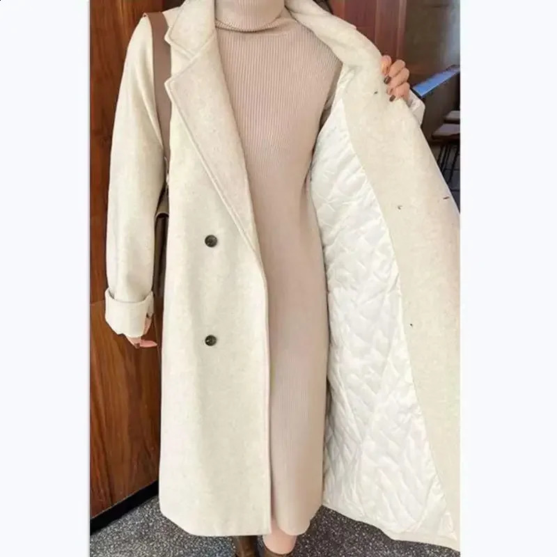 Loose Thickened Cotton Woolen Coat with Suit Collar Oversize Long Plush Tweed Jacket Chinese Womens Fashion Outerwear 250819