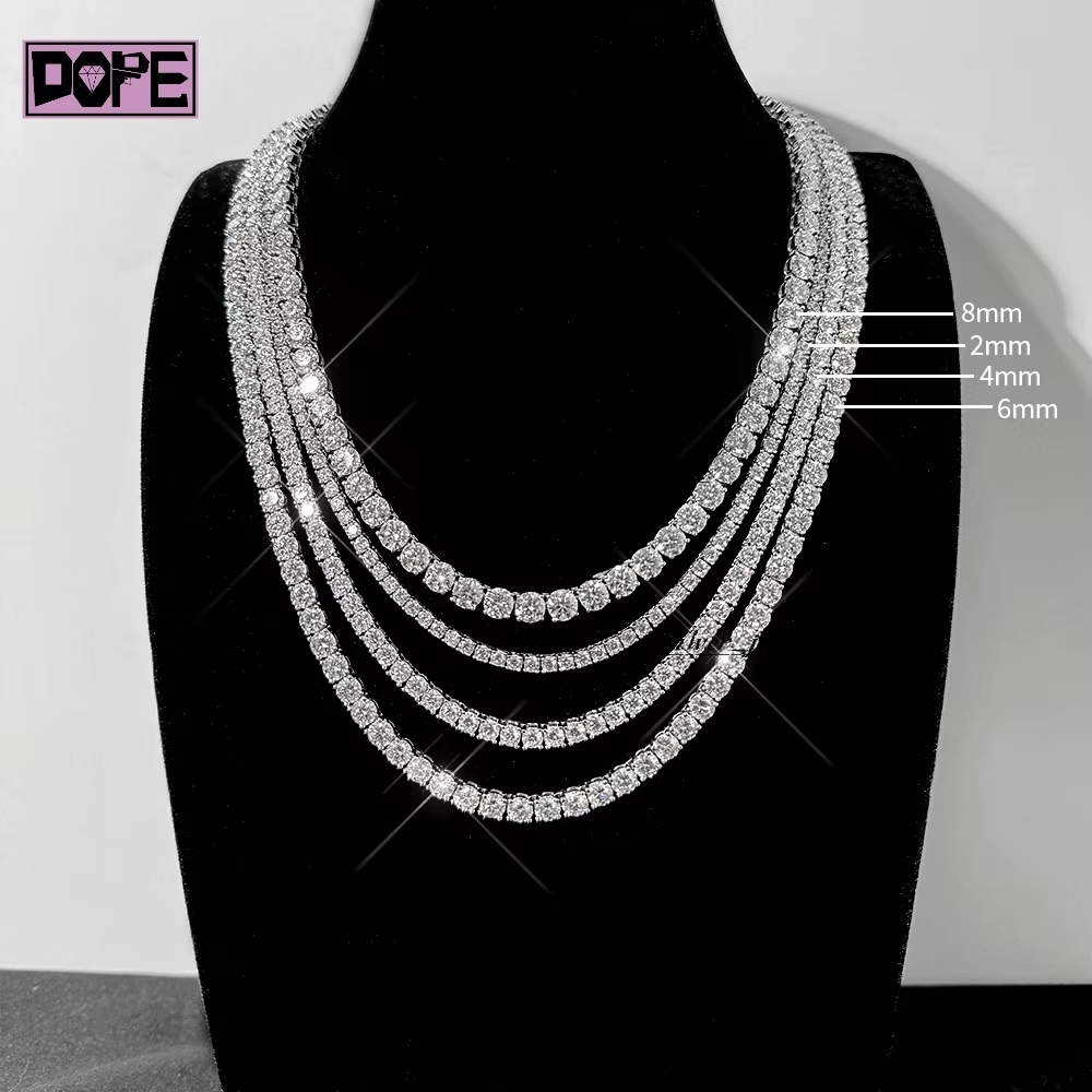 Factory Moissanite Tennis Necklace S925 8mm Pass Diamond Tester Moissanite Tennis Chain