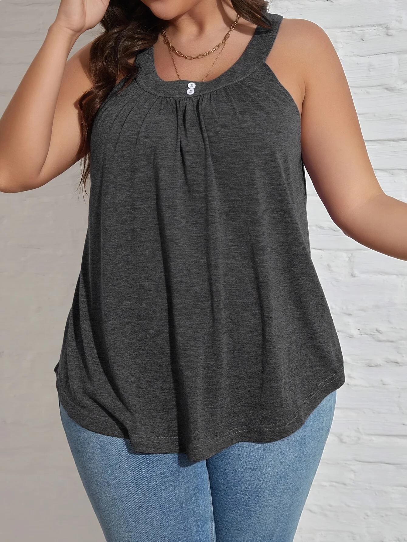 Size Plus femmes rondes bouton épissé de la mode Fashion Casual Elegant Vest Spring and Summer 250823