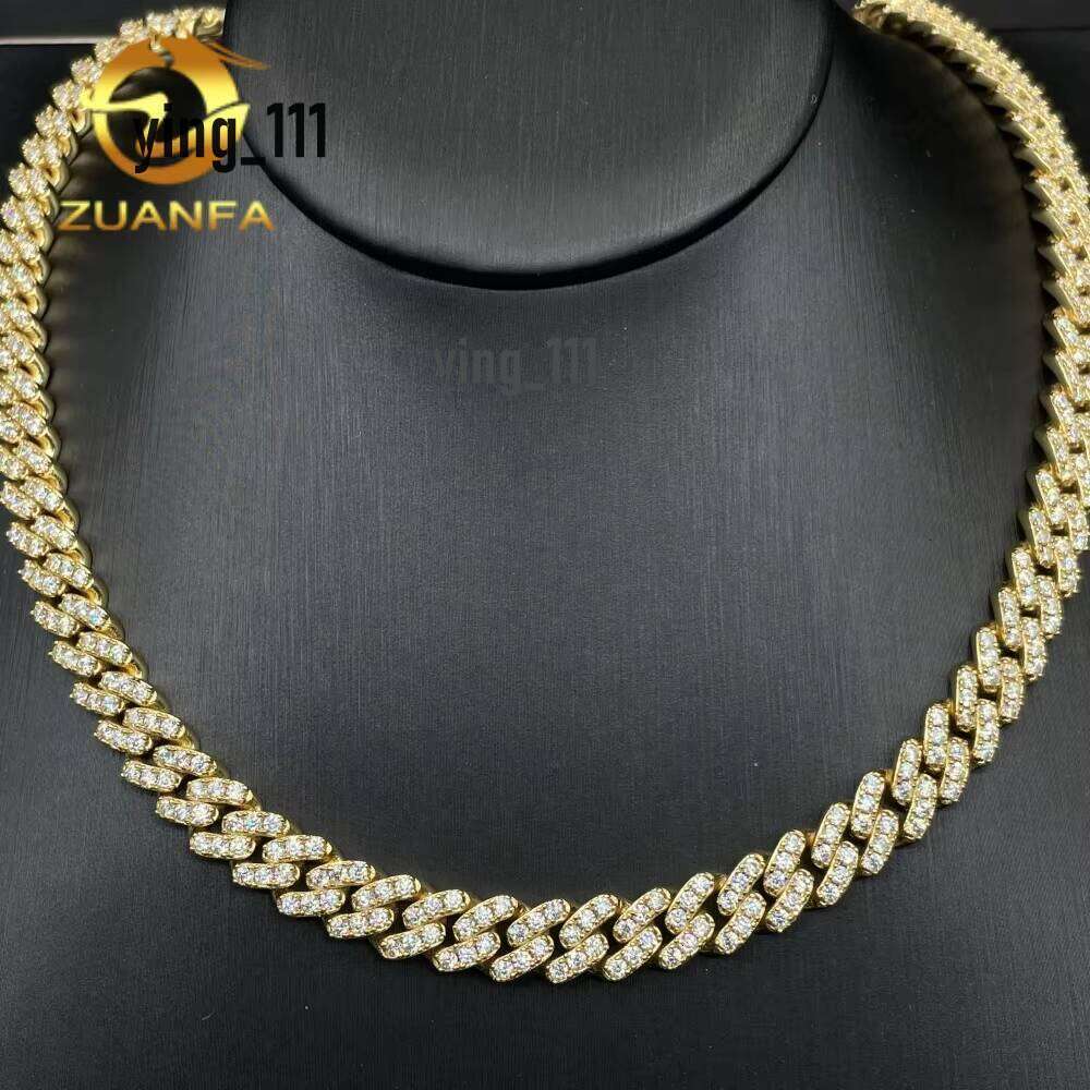Iced Out Pearl 8Mm Single Row Sier Gold Plated Mens And Womens Moissaniate Cuban Chain Necklace