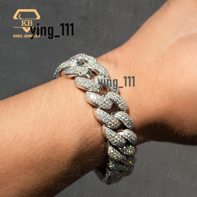 Hip Hop Luxury Jewelry Custom 20MM Cuban Bracelet Link Moissanite D Color VVS1 Sterling Silver 925 Iced Out Cuban Bracelet