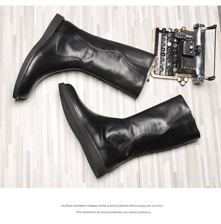 High boots men's boots, genuine leather knight high-top zipper leather boots, handmade, European style