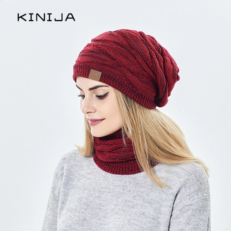 hat scarf set winter men knit bonnets for women outdoor ski cycling plush neck warm windproof cap famle wool thicken Beanies 250814