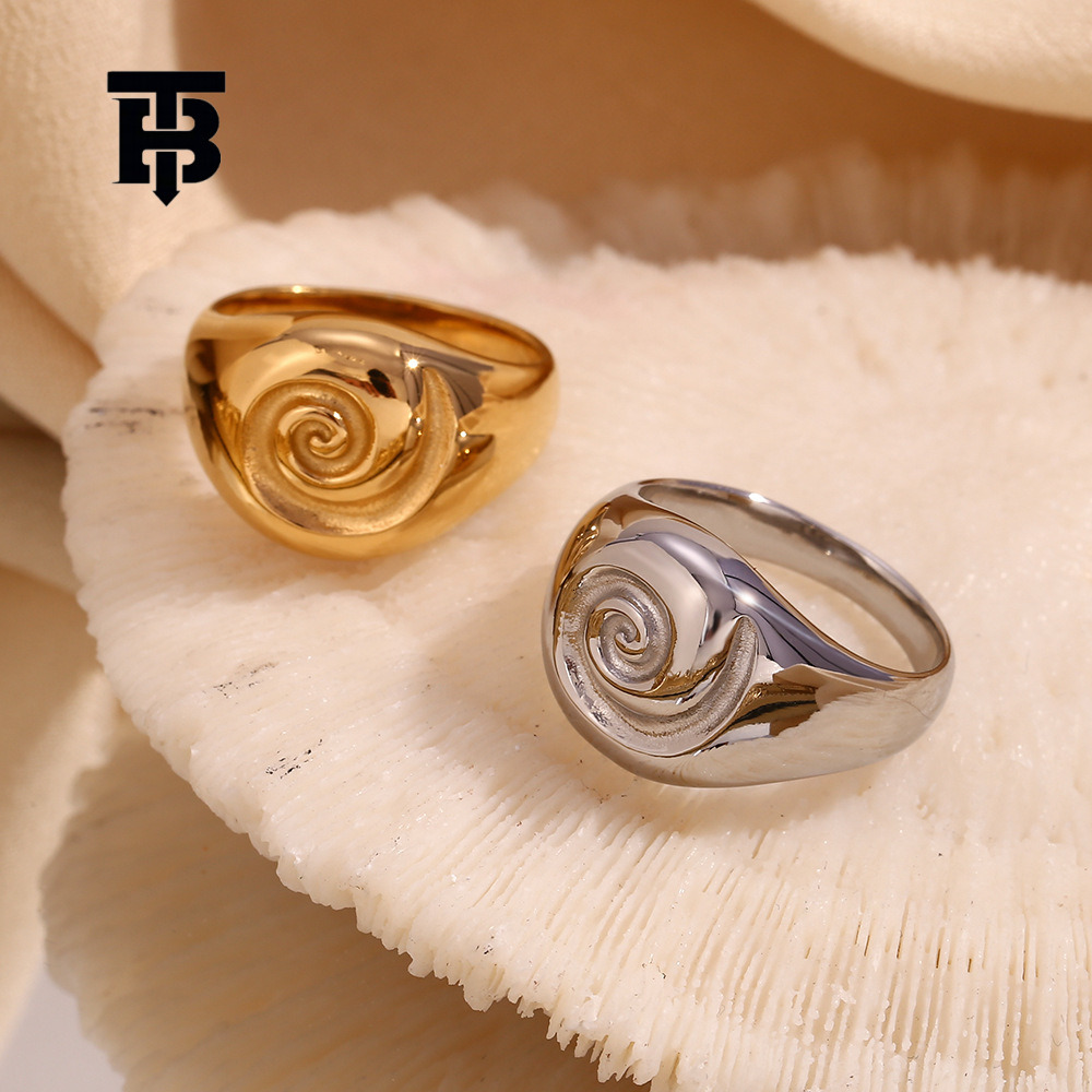TB BHULAMTE Women's Vortex Ring, Japanese-Korean Style Gold-Plated Stainless Steel Spiral Band Ring - Statement Fashion Jewelry Accessory for Everyd