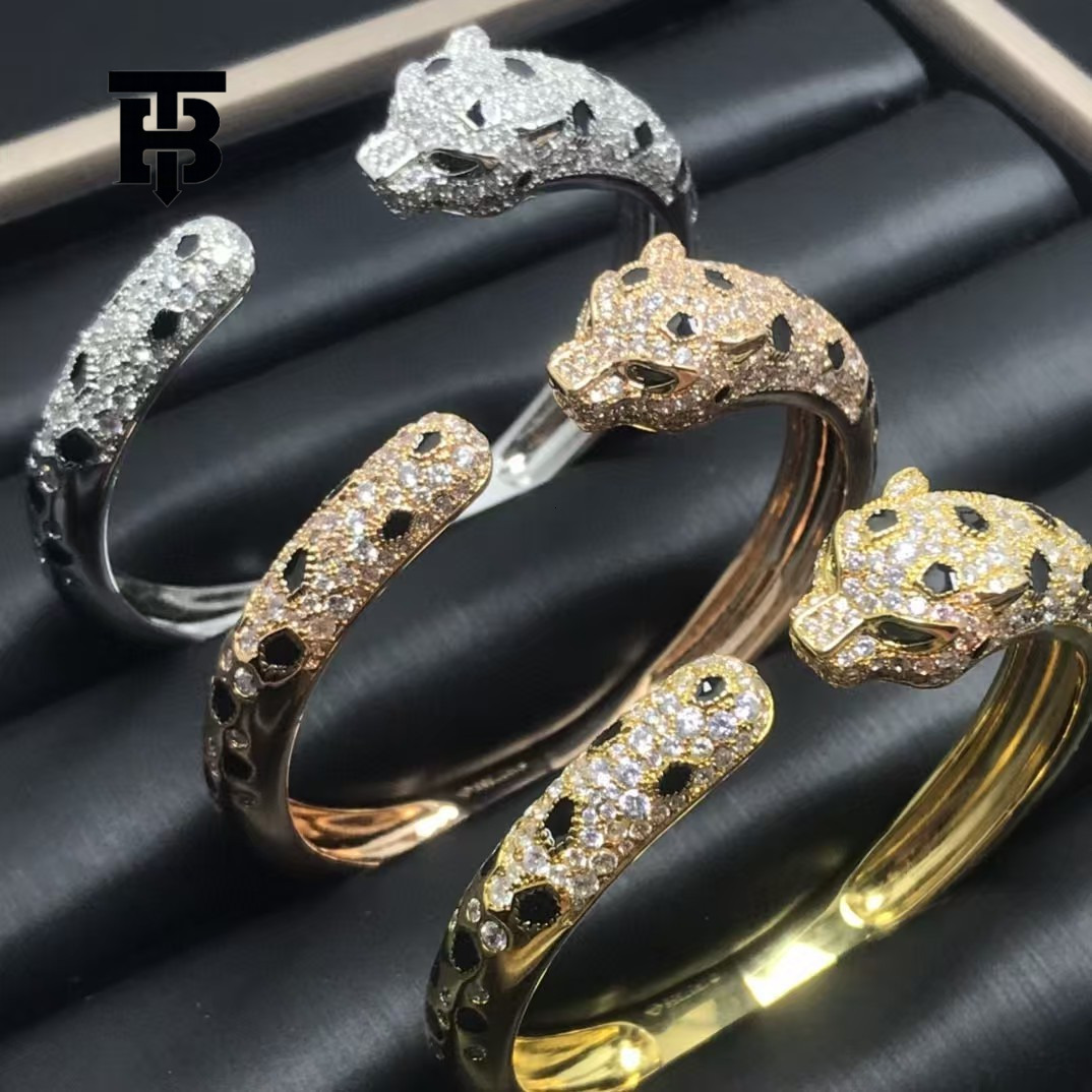 TB BHULAMTE Spot Precision Leopard Head Diamond Bracelet Open Men And Women Designer Fashion Jewelry Luxury Accessories Free Shipping