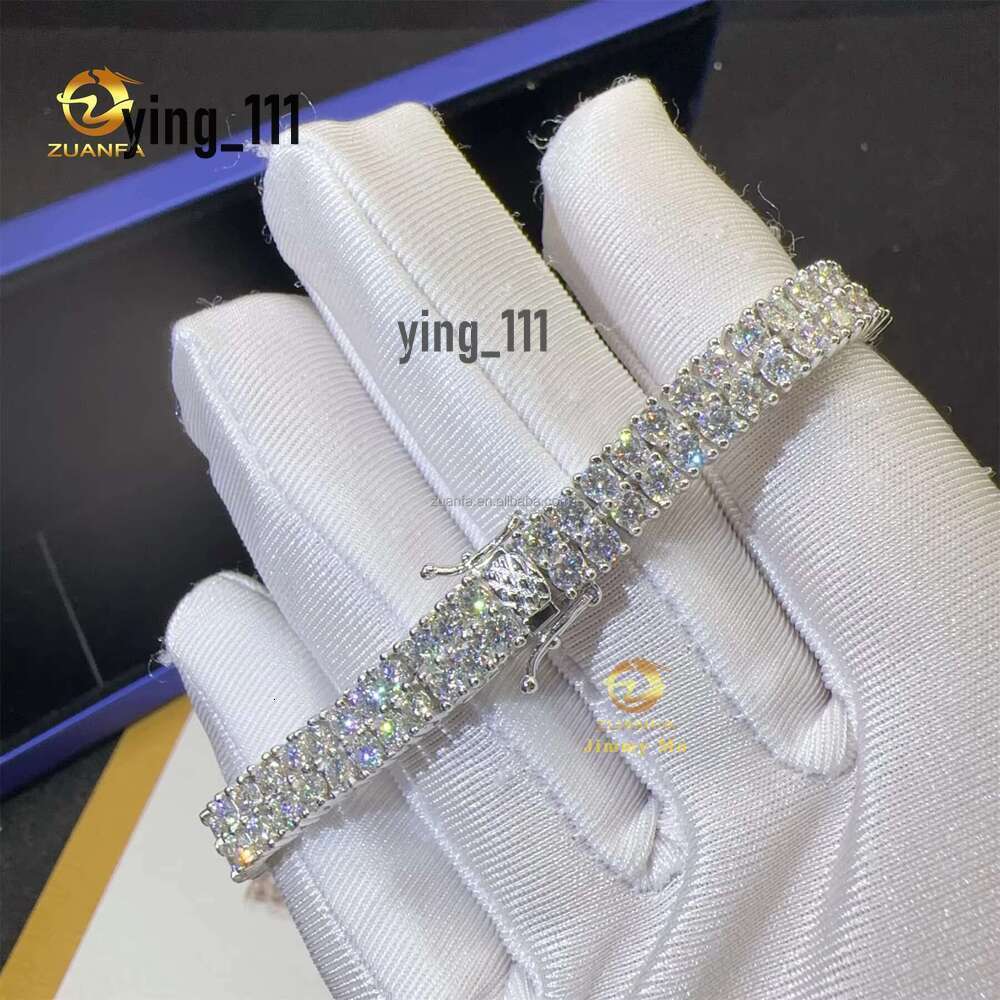 Pass Tester 3Mm Two Rows Sier Ice Cold Hip Hop Fire Jewelry Silica Cluster Tennis Chain Bracelet For Men