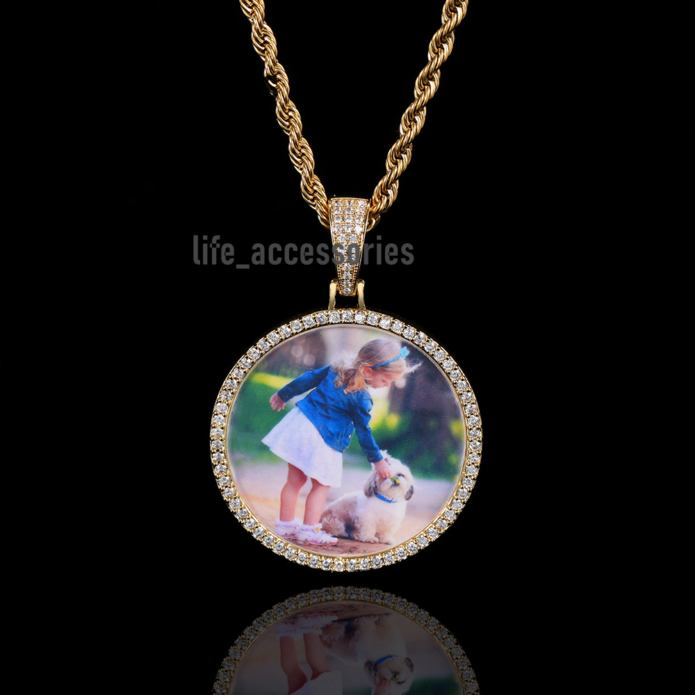 Hip Hop Shiny Diamond Custom Photo Pendant Personalized Customization Gold Silver Photo Pendant Iced Out Jewelry