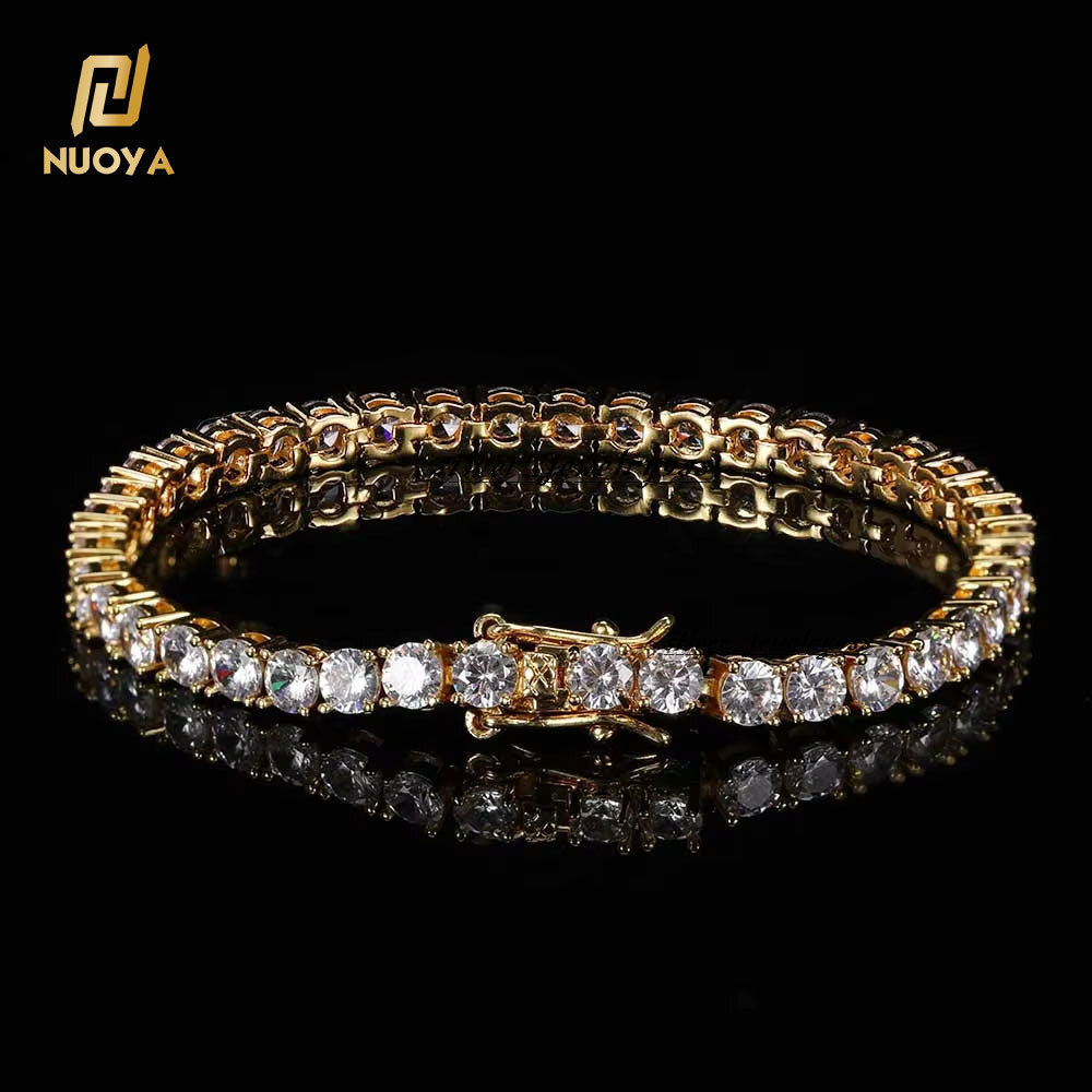 NUOYA 3MM High Quality Diamond Tennis Bracelet Iced Out Moissaniate Stone 18k Gold Plated Tennis Chain Jewelry for Women