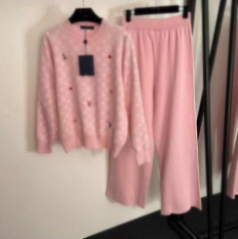 Women&#039;s Tracksuits Luxury Letters brand Coat Designer Knit Tops Pants Suit 2PCS Sets Long Sleeve Jacket Coat Woman Casual Sweater Trousers S-image-797833754