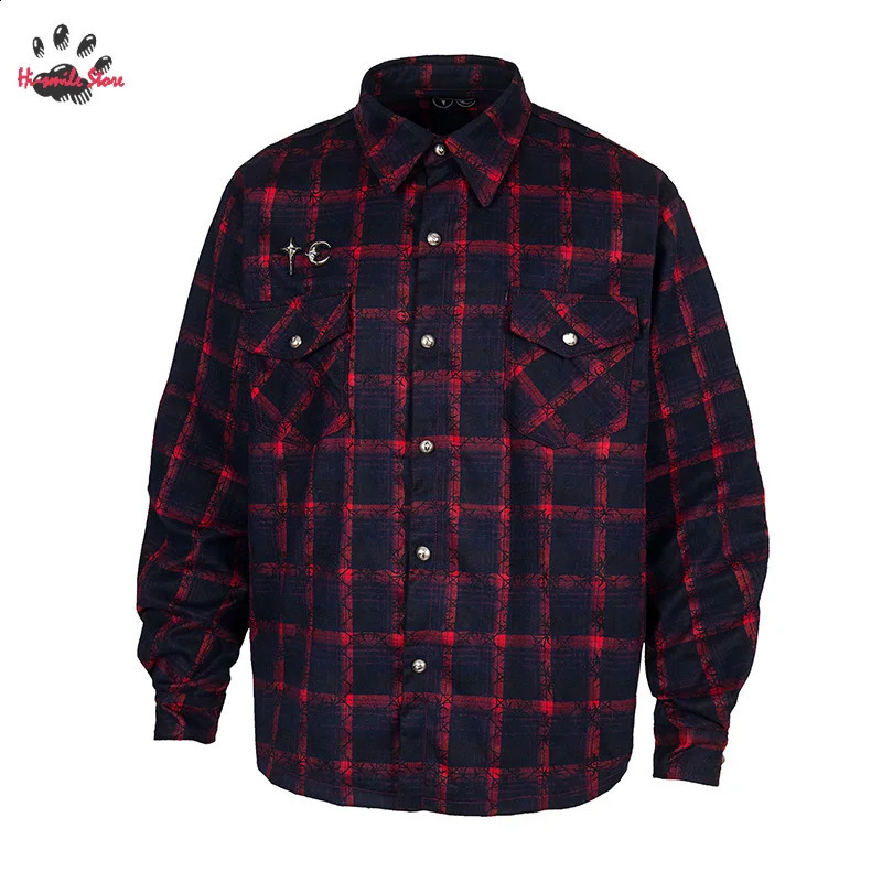 Black Green Red 25FW Star Moon THUG CLUB Checkered Lapel Shirts Men Woman Vintage High Street Top Spring Autumn 250823
