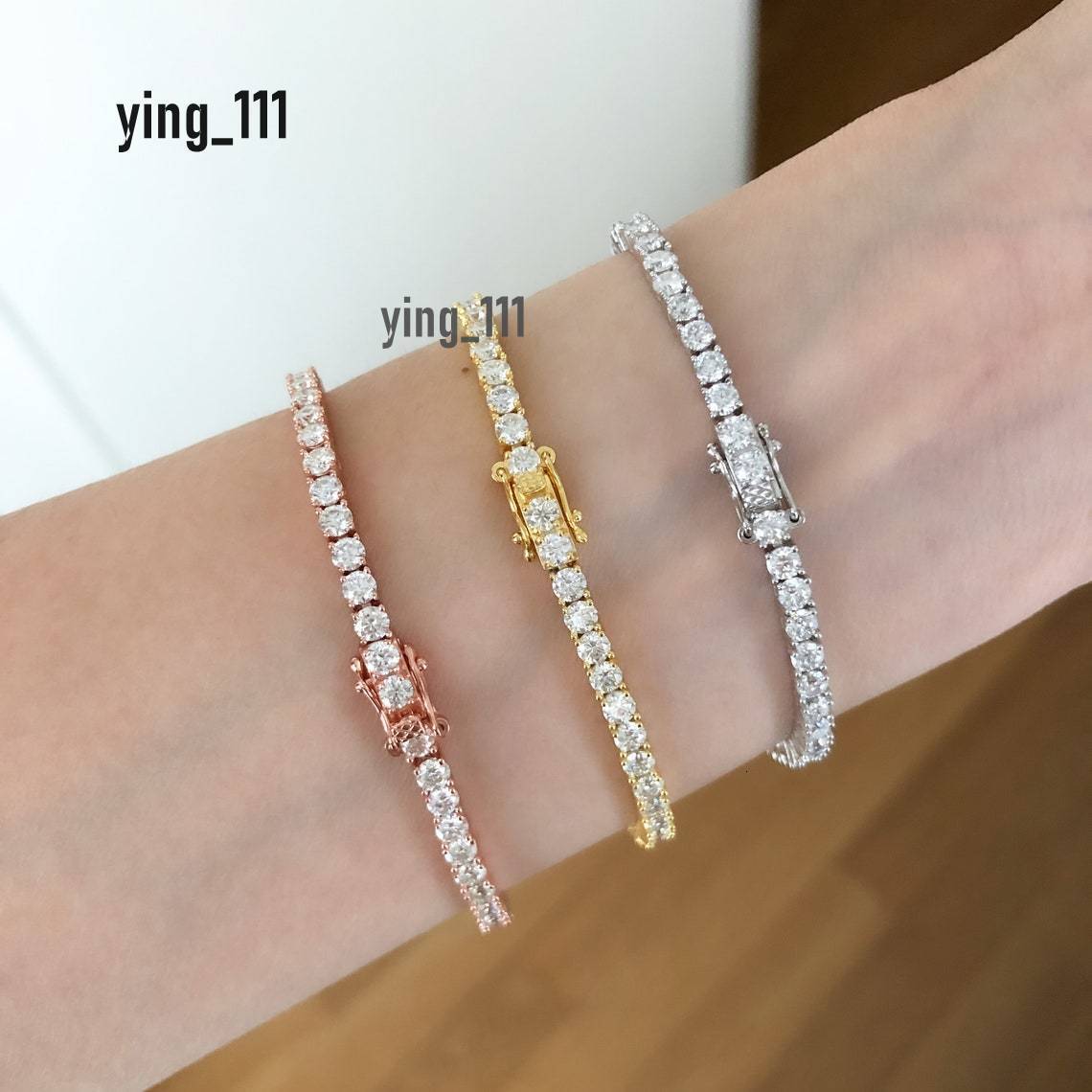 925 argent sterling scintillant 3 mm / 4 mm / 5 mm Moissanite Diamond VVS Bracelet de tennis Moisanite