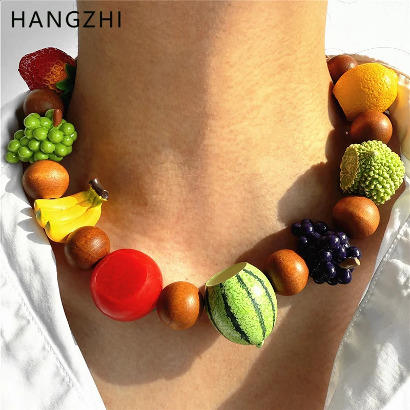 HangZhi Dopamine Summer Fruit Bead Necklace Watermelon Durian Strawberry Y2K Chunky Jewelry for Women 250818