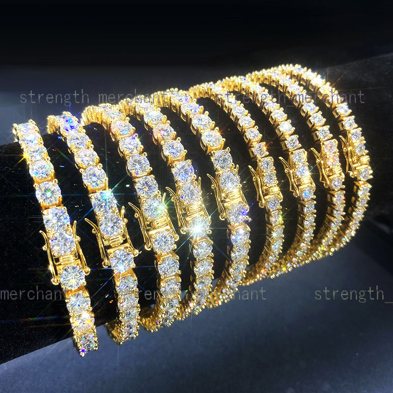 In Stock S925 Sterling Silver Moissanite Tennis Chain 3MM 5MM Bracelet Custom Silver Moissanite Tennis Chains
