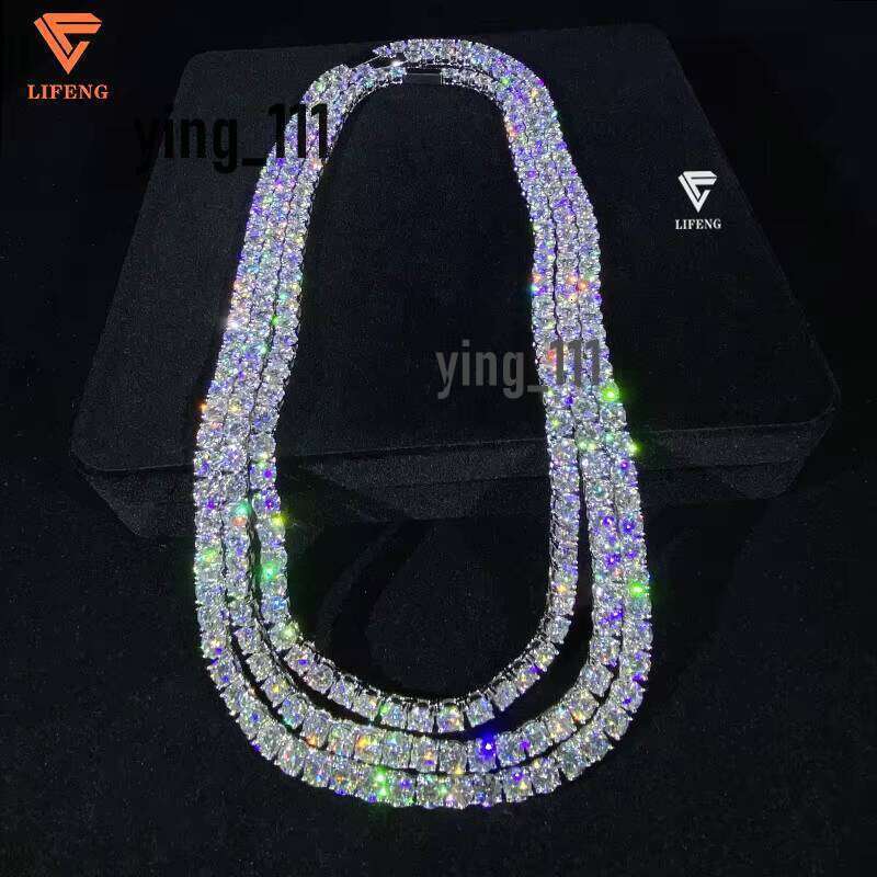 Iced Out Hip-Hop Jewelry 6Mm VVS Moissaniate Ball Chain Round Sterling Sier Tennis Necklace