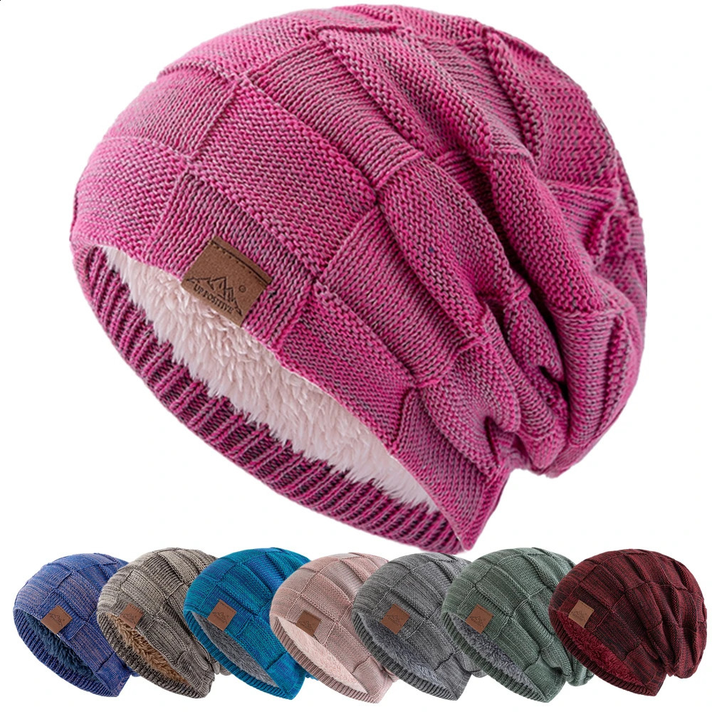 Women Winter Hats Fashion Slouchy Warm Beanie Fashion Female Multicolor Mixing Color Knitted Cap 250814